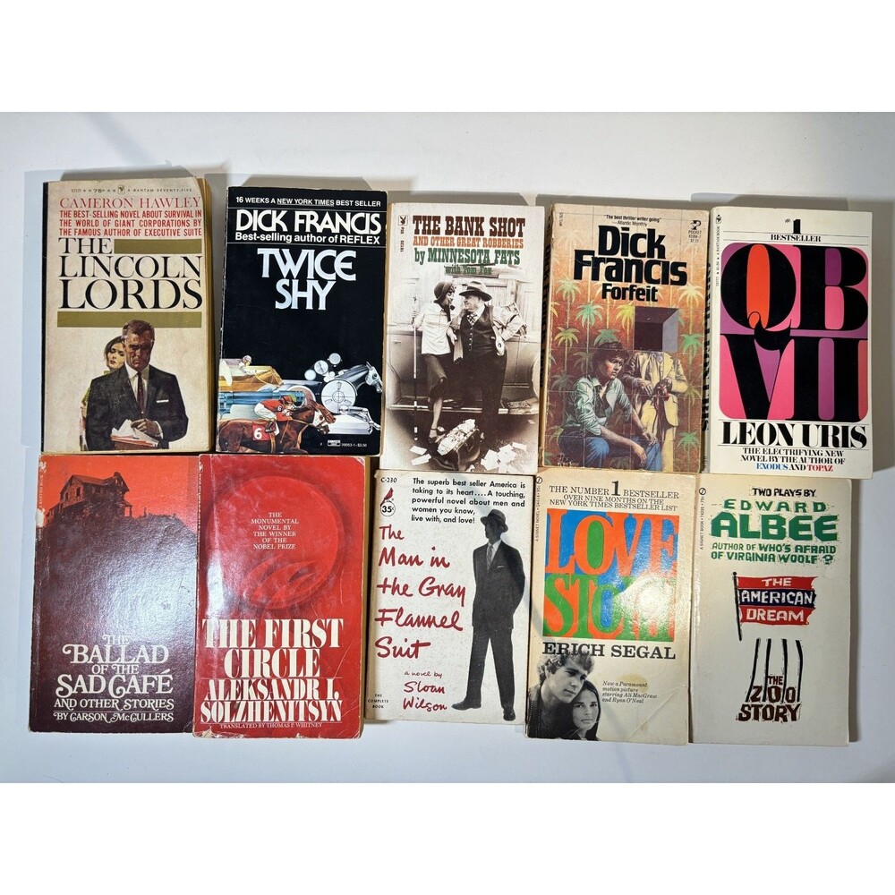 Lot of 10 Vintage Paperbacks - Dick Francis, Edward Albee, Leon Uris, And More!